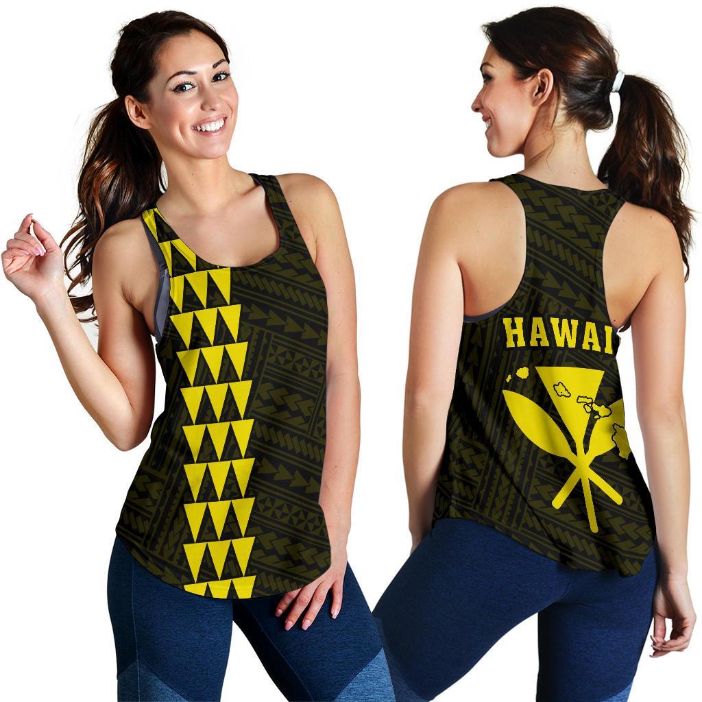 Hawaii Kakau Polynesian Kanaka Map Women's Racerback Tank - Yellow Yellow - Polynesian Pride