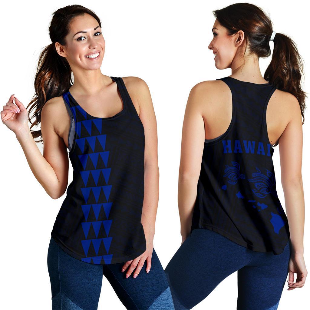 Hawaii Kakau Polynesian Three Turtles Map Women's Racerback Tank - Blue Blue - Polynesian Pride