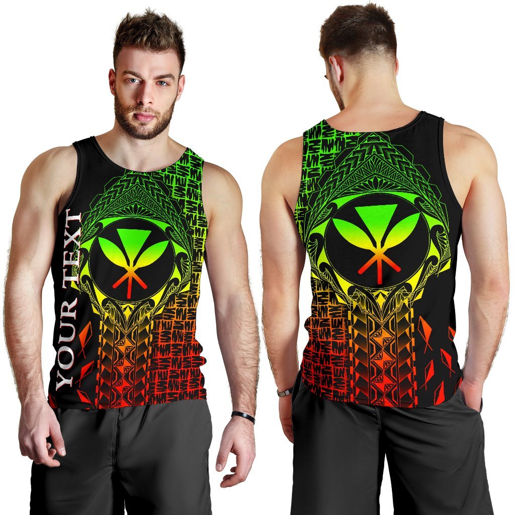 Hawaii Custom Personalised Men's Tank Top - Kanaka Maoli Rocket Style (Reggae) Black - Polynesian Pride