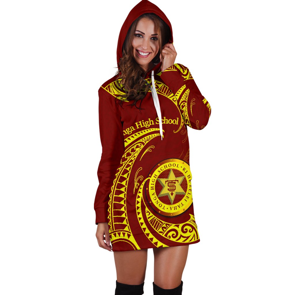 Tonga High School Women's Hoodie Dress Special Polynesian No.1 Brown - Polynesian Pride