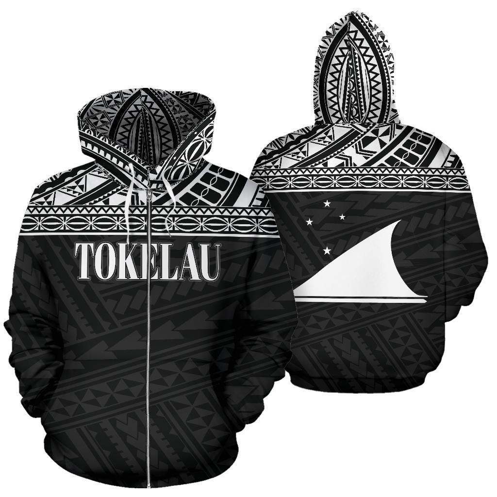 Tokelau Polynesian All Over Zip up Hoodie Black Horizontal Unisex Black - Polynesian Pride