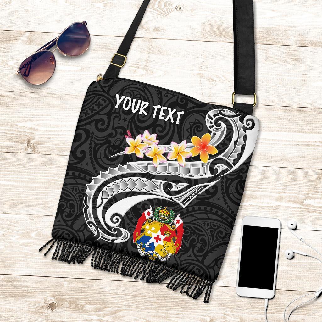 Tonga Custom Personalised Boho Handbag - Tonga Seal Polynesian Patterns Plumeria (Black) One Style One Size Black - Polynesian Pride