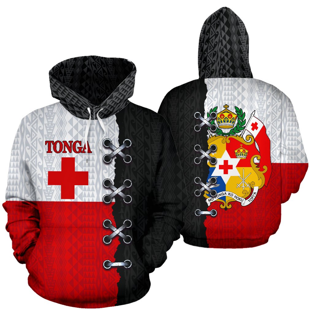 Tonga Polynesian Hoodie Sewing Style Unisex Black - Polynesian Pride