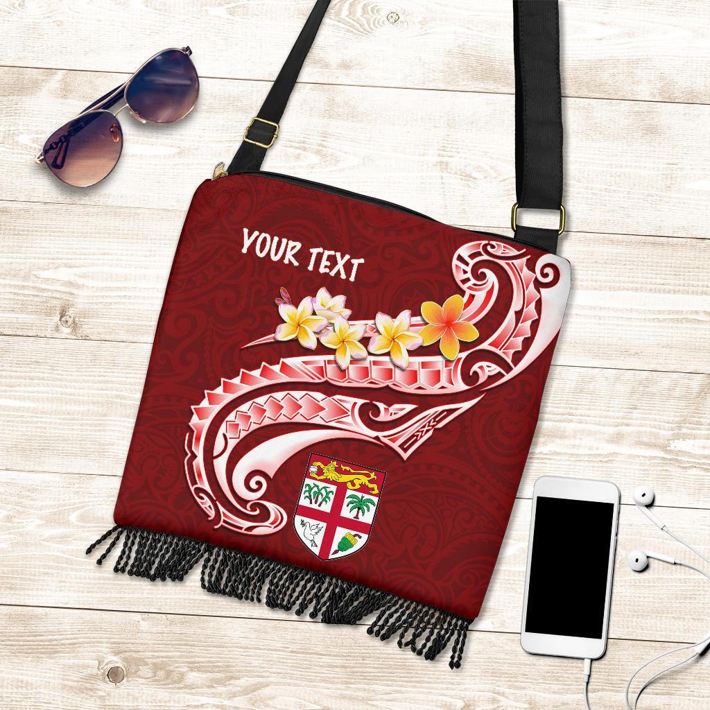 Fiji Custom Personalised Crossbody Boho Handbag - Fiji Seal Polynesian Patterns Plumeria (Red) One Style One Size Red - Polynesian Pride