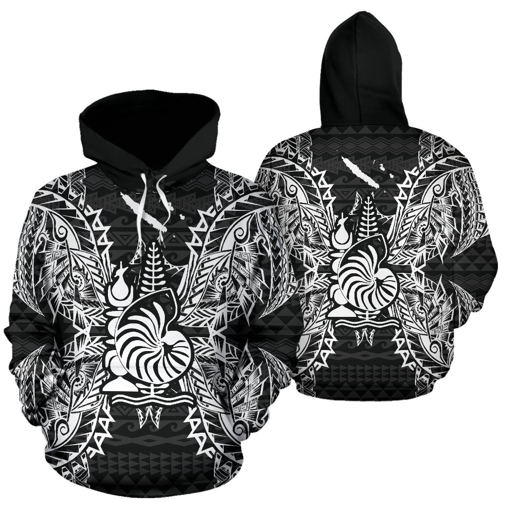 New Caledonia Polynesian ll Over Hoodie Map Black Unisex Black - Polynesian Pride