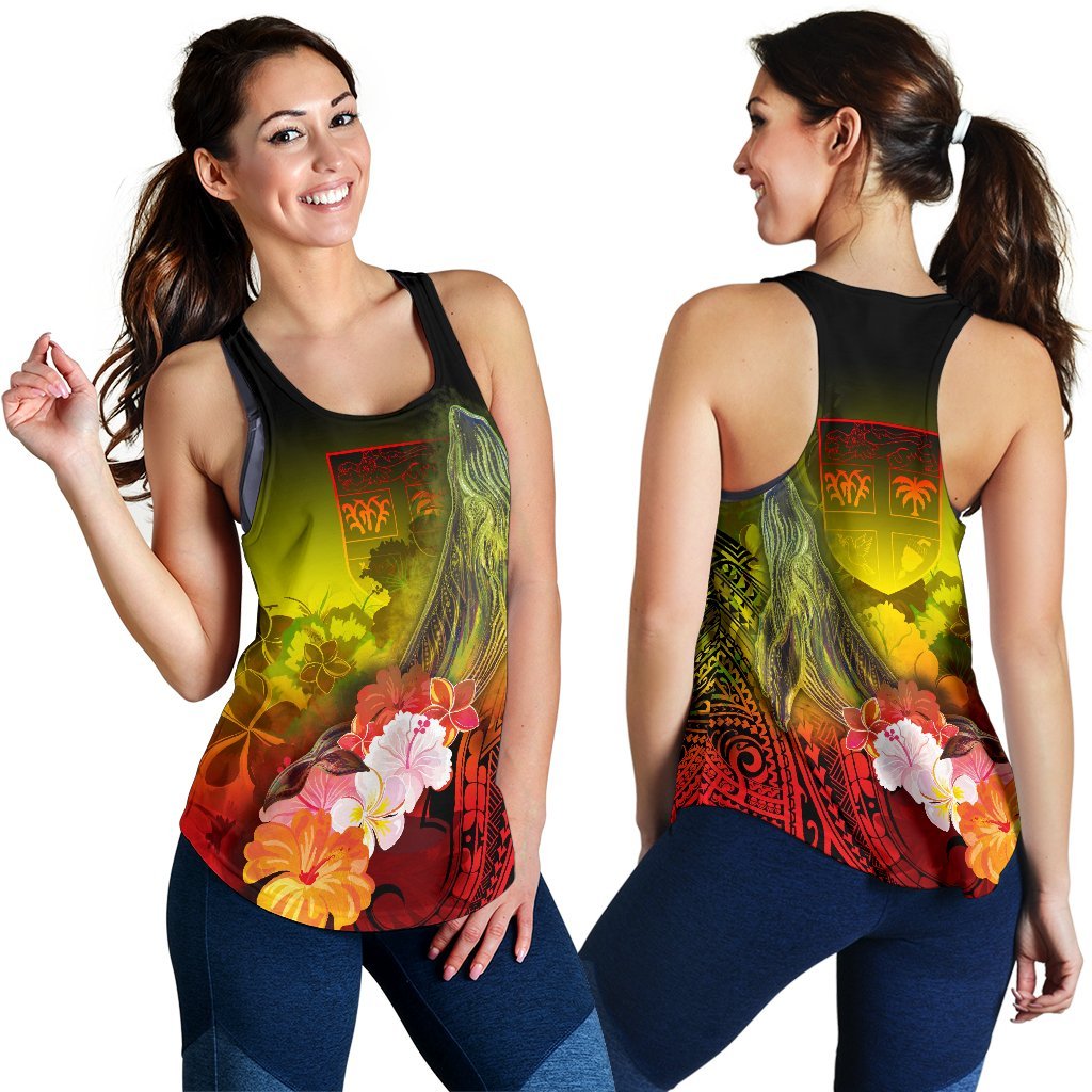 Fiji Women's Racerback Tank - Humpback Whale with Tropical Flowers (Yellow) Yellow - Polynesian Pride