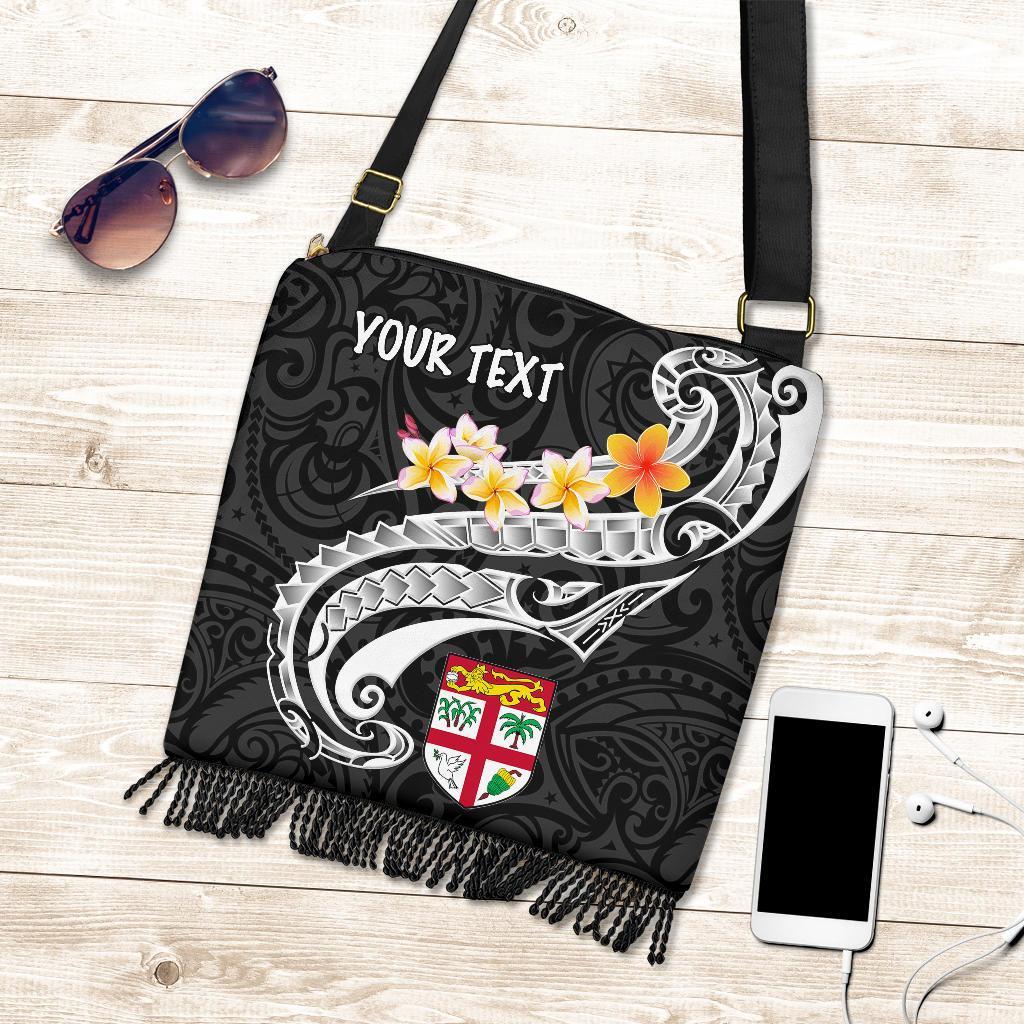 Fiji Custom Personalised Boho Handbag - Fiji Seal Polynesian Patterns Plumeria (Black) One Style One Size Black - Polynesian Pride