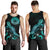 American Samoa Polynesian Men Tank Top - Turtle With Blooming Hibiscus Tuquoise - Polynesian Pride