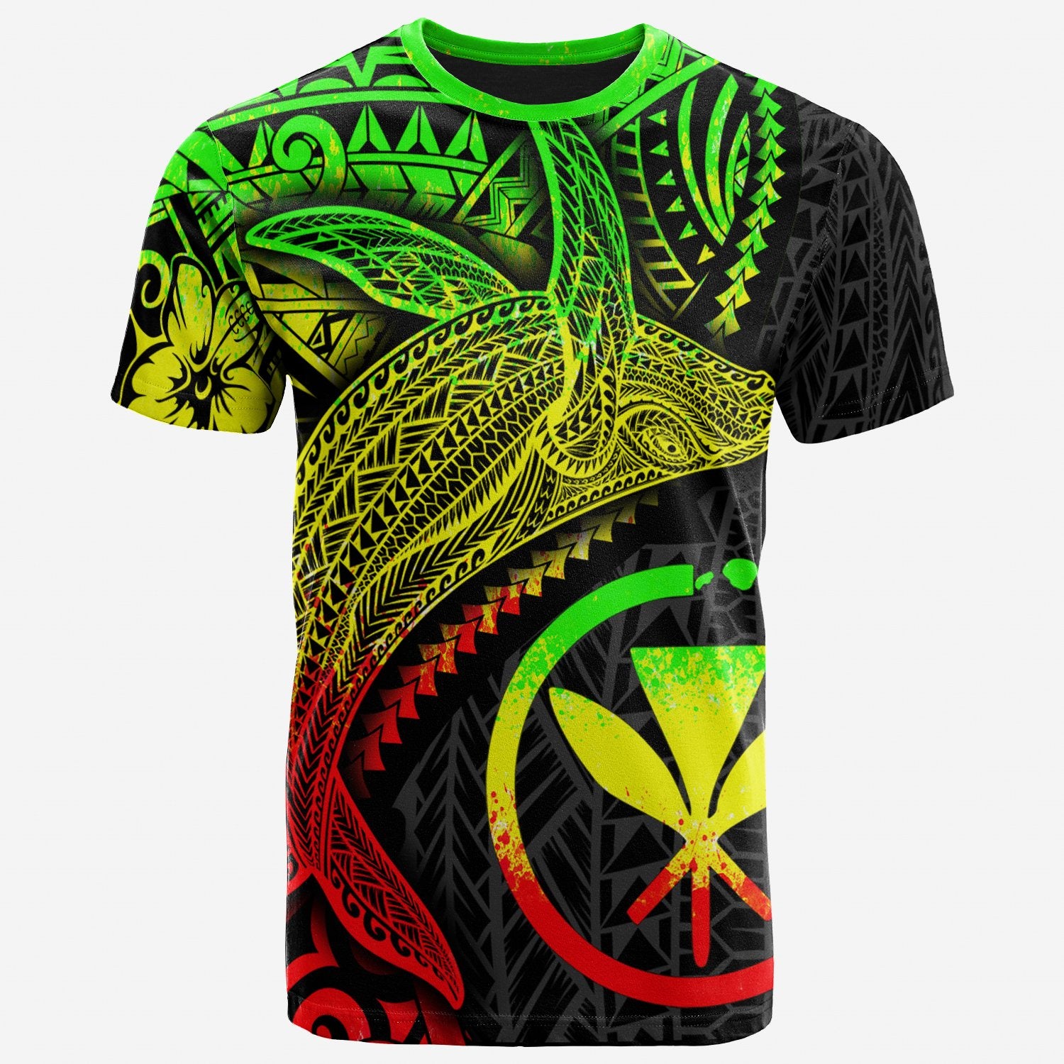 Hawaii Kanaka Maoli Map T Shirt Humpback Whale & Coat of Arms Reggae Unisex Reggae - Polynesian Pride