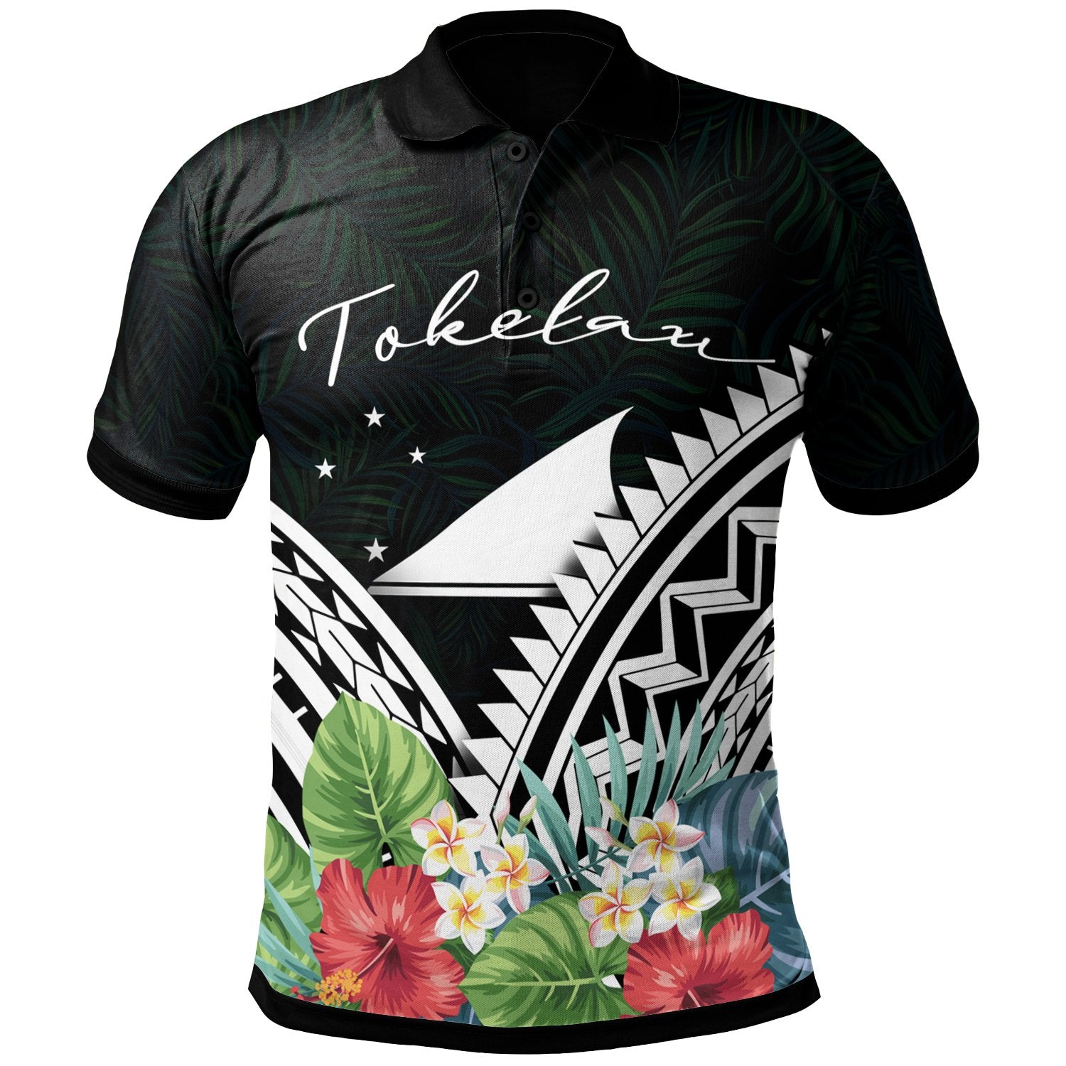 Tokelau Polo Shirt Tokelauan Coat of Arms and Polynesian Tropical Flowers White Unisex White - Polynesian Pride