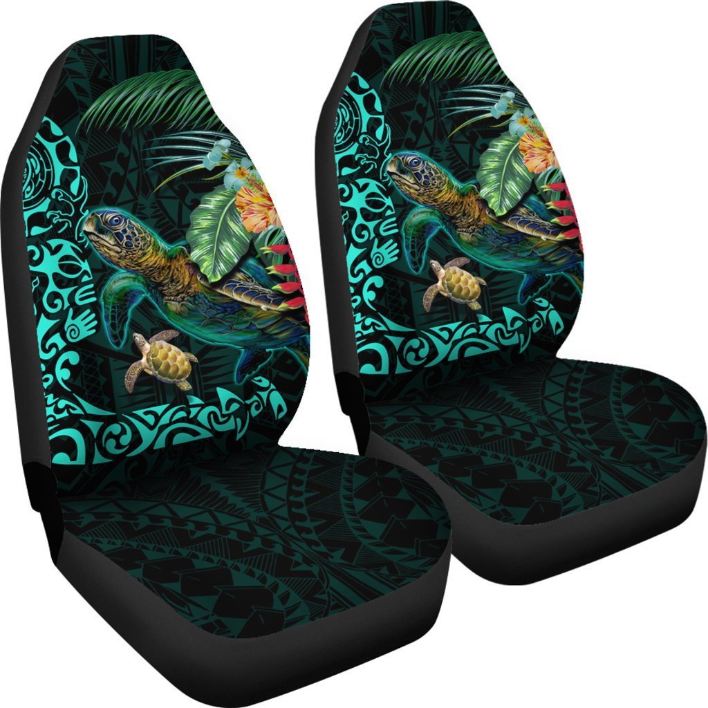 Tiki Polynesian Car Seat Covers Turtle Hibiscus Universal Fit Black - Polynesian Pride