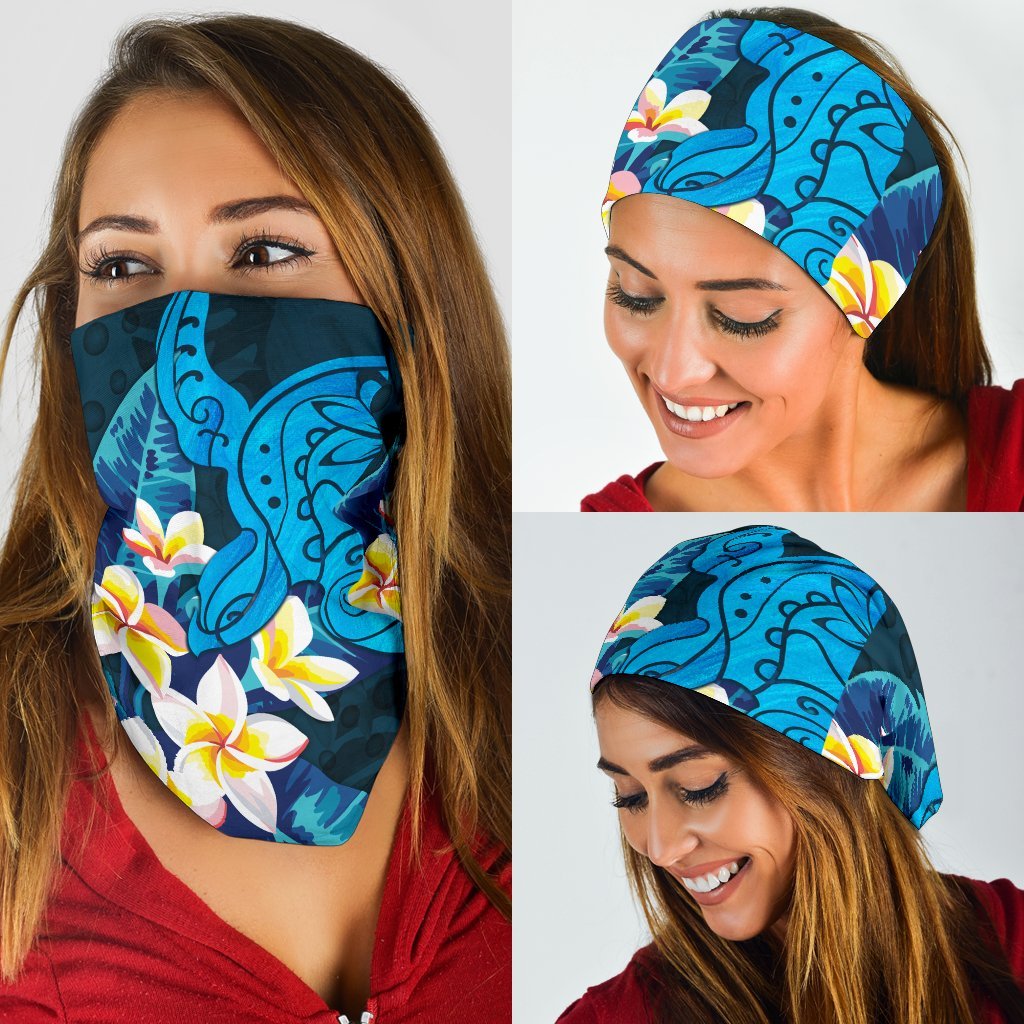 Hawaiian Shappire Turtle Plumeria Unisex Bandana 3 - Pack One Size Blue - Polynesian Pride