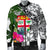 Fiji Men's Bomber Jacket White - Turtle Plumeria Banana Leaf - Polynesian Pride