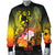 Tonga Men's Bomber Jacket - Humpback Whale with Tropical Flowers (Yellow) - Polynesian Pride