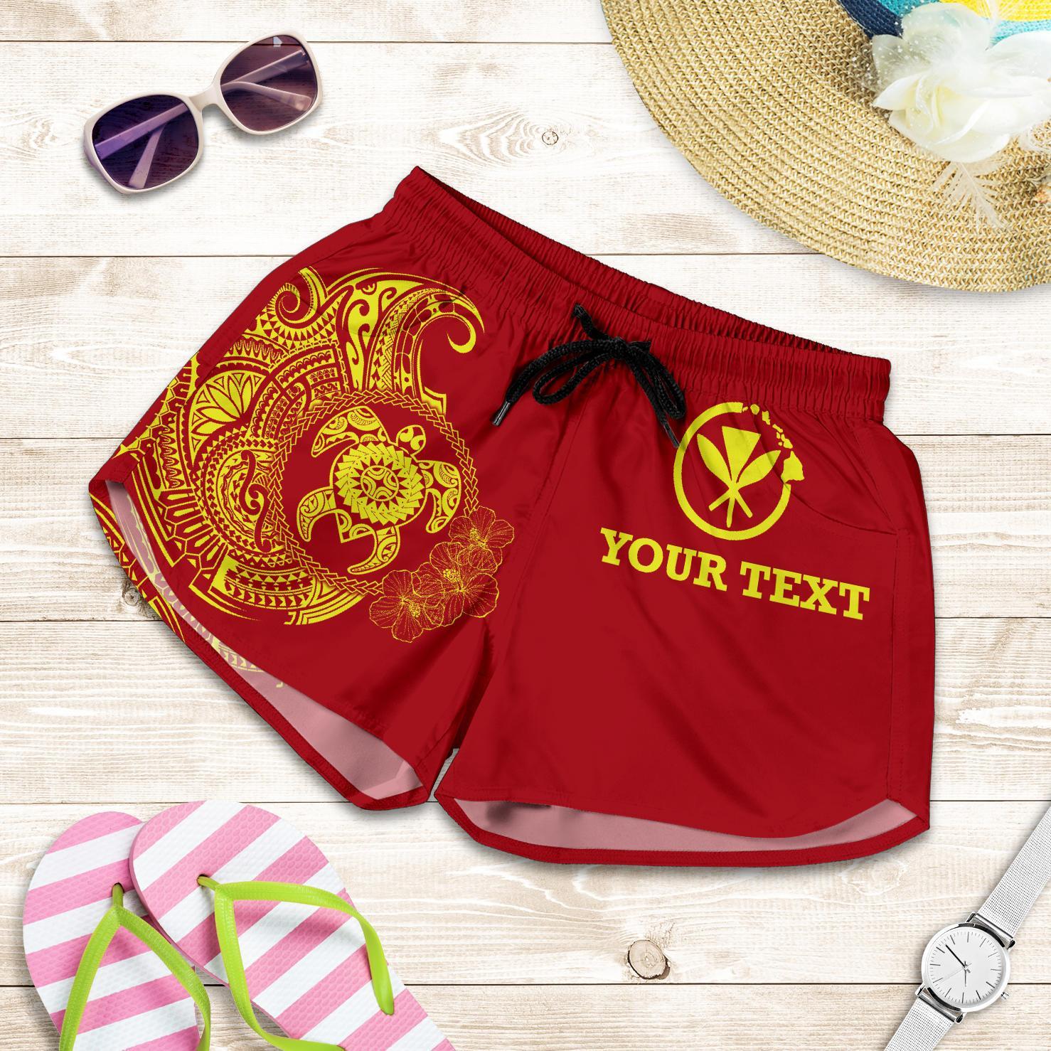 Hawaii Polynesian Personalised Women's Shorts - Vintage Polynesian Turtle (Red) Women Red - Polynesian Pride