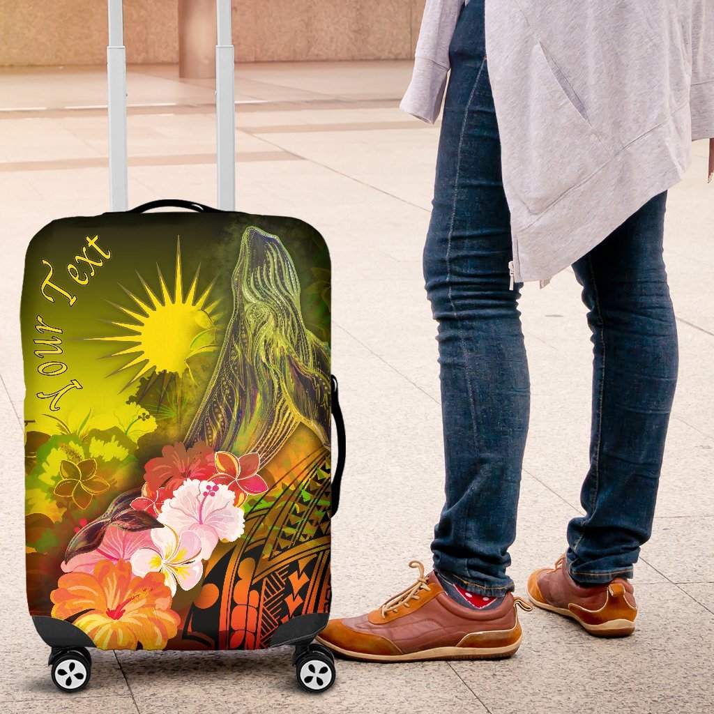 Marshall Islands Custom Personalised Luggage Covers - Humpback Whale with Tropical Flowers (Yellow) Yellow - Polynesian Pride