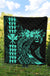 Hawaii Map Kanaka Polynesian Hula Girl Premium Quilt - Turquoise - Polynesian Pride