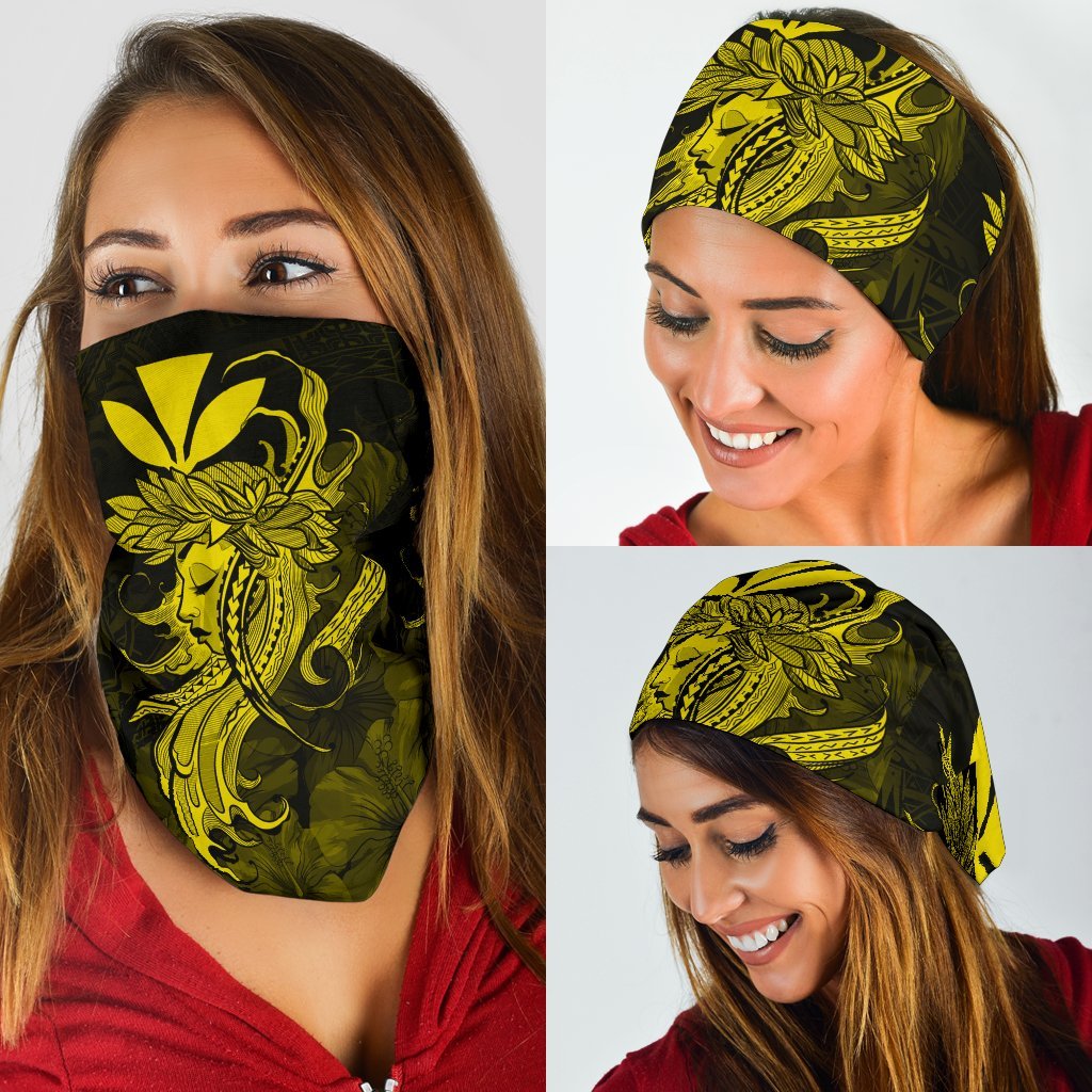 Hawaii Hula Girl Kanaka Hibiscus Polynesian Bandana 3 - Pack - Unique Style Yellow Yellow One Size - Polynesian Pride