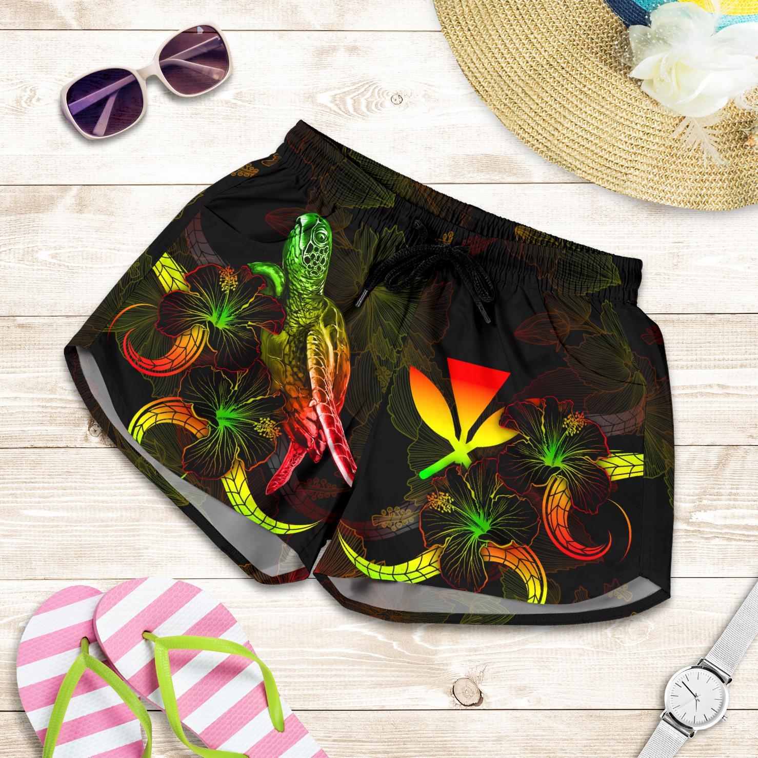 Hawaii Polynesian Women's Shorts - Turtle With Blooming Hibiscus Reggae Women Reggae - Polynesian Pride