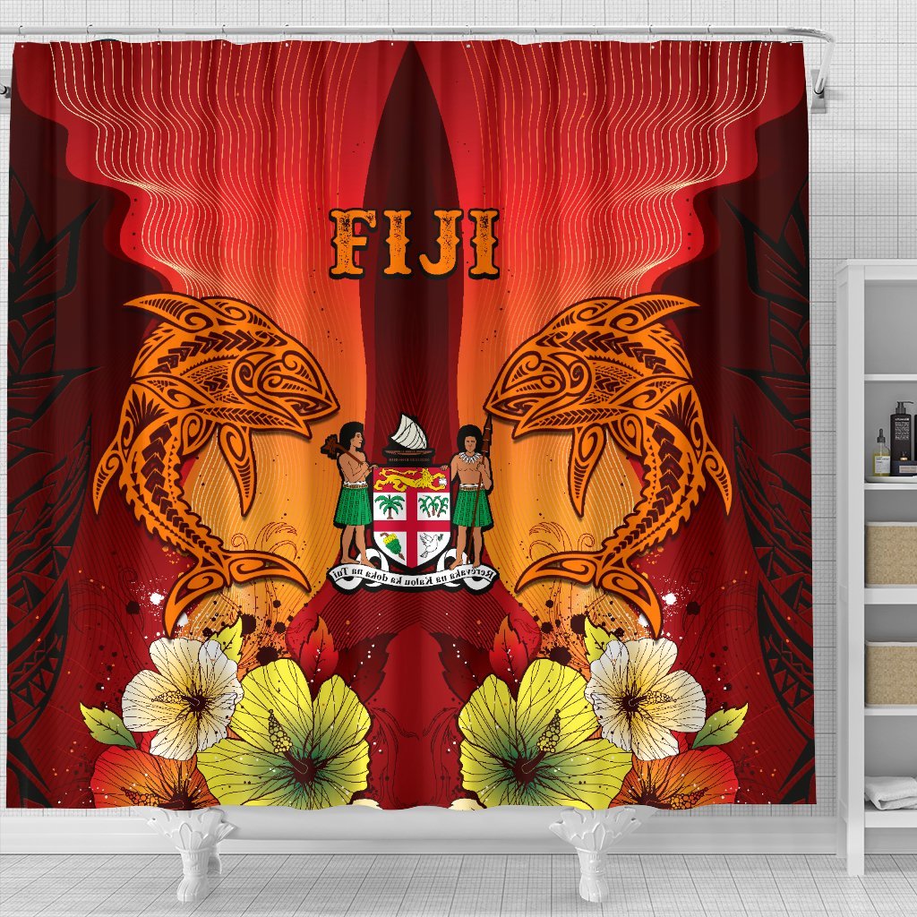 Fiji Shower Curtains - Tribal Tuna Fish 177 x 172 (cm) Orange - Polynesian Pride