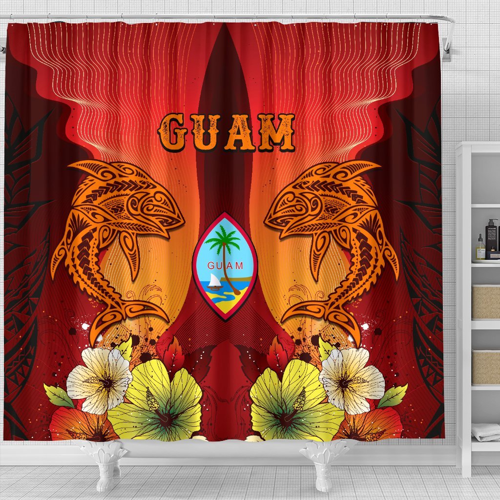 Guam Shower Curtains - Tribal Tuna Fish 177 x 172 (cm) Orange - Polynesian Pride