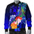 Tonga Custom Personalised Men's Bomber Jacket - Humpback Whale with Tropical Flowers (Blue) - Polynesian Pride