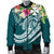 Wallis and Futuna Polynesian Men's Bomber Jacket - Summer Plumeria (Turquoise) - Polynesian Pride