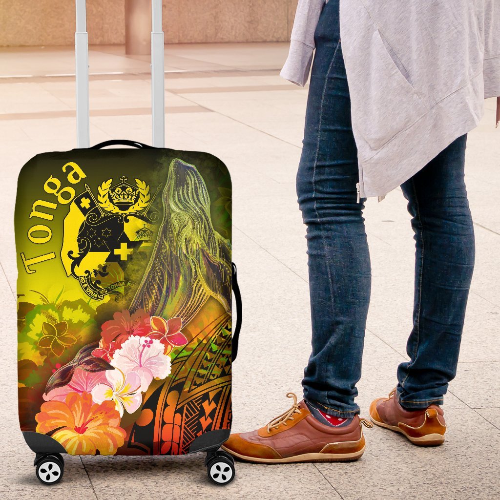 Tonga Luggage Covers - Humpback Whale with Tropical Flowers (Yellow) Yellow - Polynesian Pride