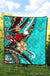 Polynesian Premium Quilt - Tribal Flower With Special Turtles Blue Color - Polynesian Pride