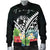 Tonga Men's Bomber Jacket - Tonga Caledonia Coat of Arms & Polynesian Tropical Flowers White - Polynesian Pride