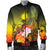 Marshall Islands Men's Bomber Jacket - Humpback Whale with Tropical Flowers (Yellow) - Polynesian Pride