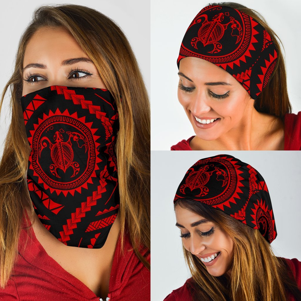 Hawaiian Turtle Map Black Red Bandana 3 - Pack One Size Red - Polynesian Pride