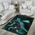 Tokelau Polynesian Area Rugs - Turtle With Blooming Hibiscus Turquoise - Polynesian Pride