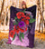 Polynesian Premium Blanket - Purple Hibiscus Turtle Flowing - Polynesian Pride