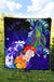 Kosrae Premium Quilt - Humpback Whale with Tropical Flowers (Blue) - Polynesian Pride