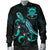 Tuvalu Polynesian Men's Bomber Jacket - Turtle With Blooming Hibiscus Turquoise - Polynesian Pride