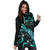 Fiji Polynesian Hoodie Dress - Turtle With Blooming Hibiscus Turquoise - Polynesian Pride