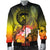 Polynesian Hawaii Men's Bomber Jacket - Humpback Whale with Tropical Flowers (Yellow) - Polynesian Pride