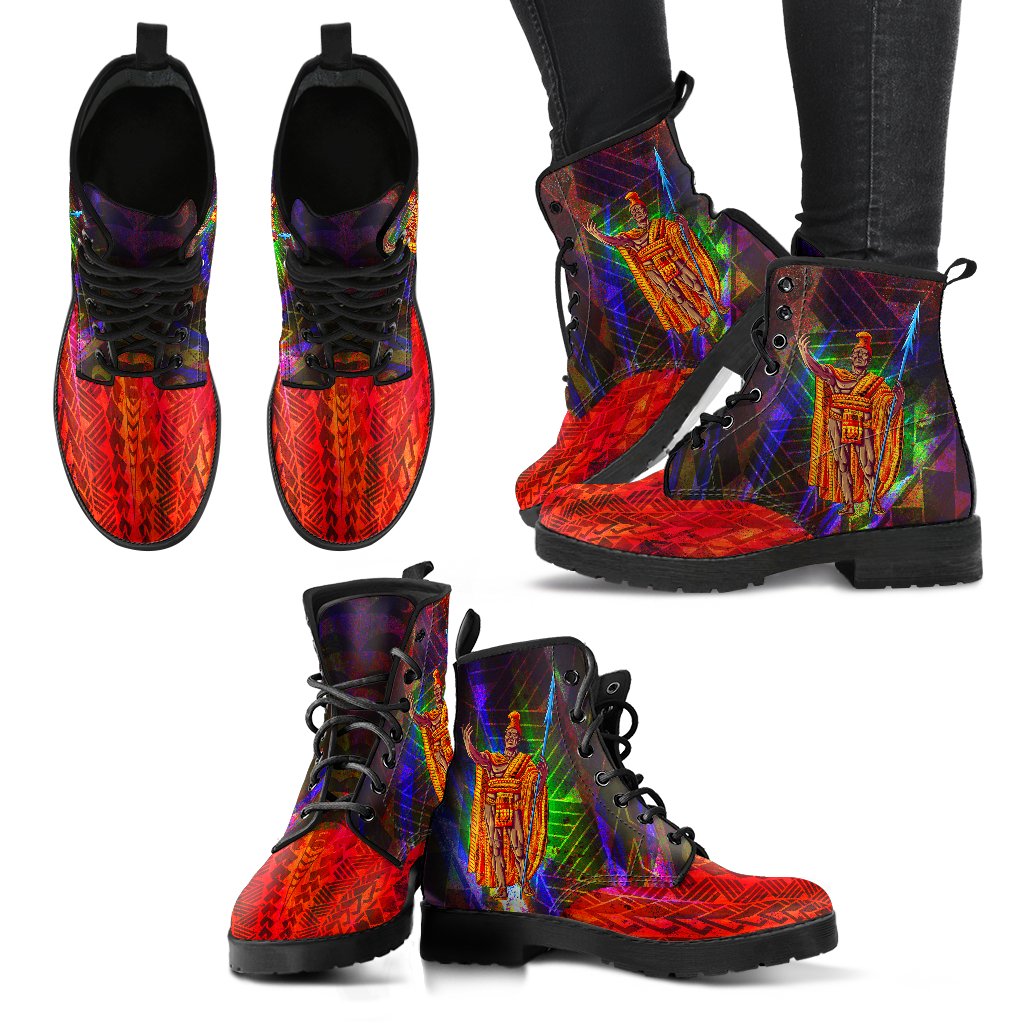 Hawaii Leather Boots - Hawaii King Polynesian Patterns Black - Polynesian Pride