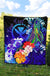 Polynesian Hawaii Custom Personalised Premium Quilt - Kanaka Maoli Humpback Whale with Tropical Flowers (Blue) - Polynesian Pride