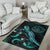 Palau Polynesian Area Rugs - Turtle With Blooming Hibiscus Turquoise - Polynesian Pride