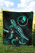 Yap Polynesian Premium Quilt - Turtle With Blooming Hibiscus Turquoise - Polynesian Pride