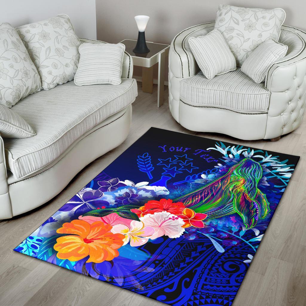 Kosrae Custom Personalised Area Rug - Humpback Whale with Tropical Flowers (Blue) - Polynesian Pride