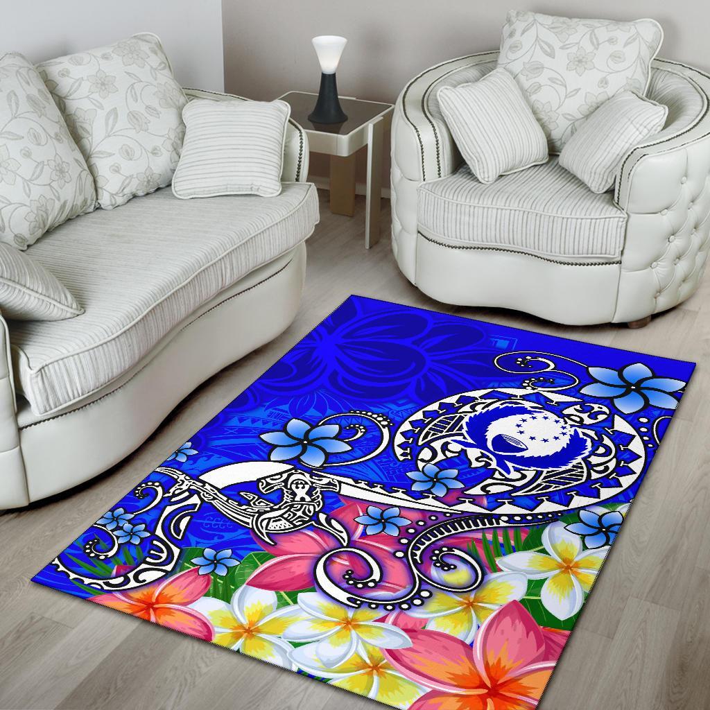 Pohnpei Area Rug - Turtle Plumeria (Blue) Blue - Polynesian Pride