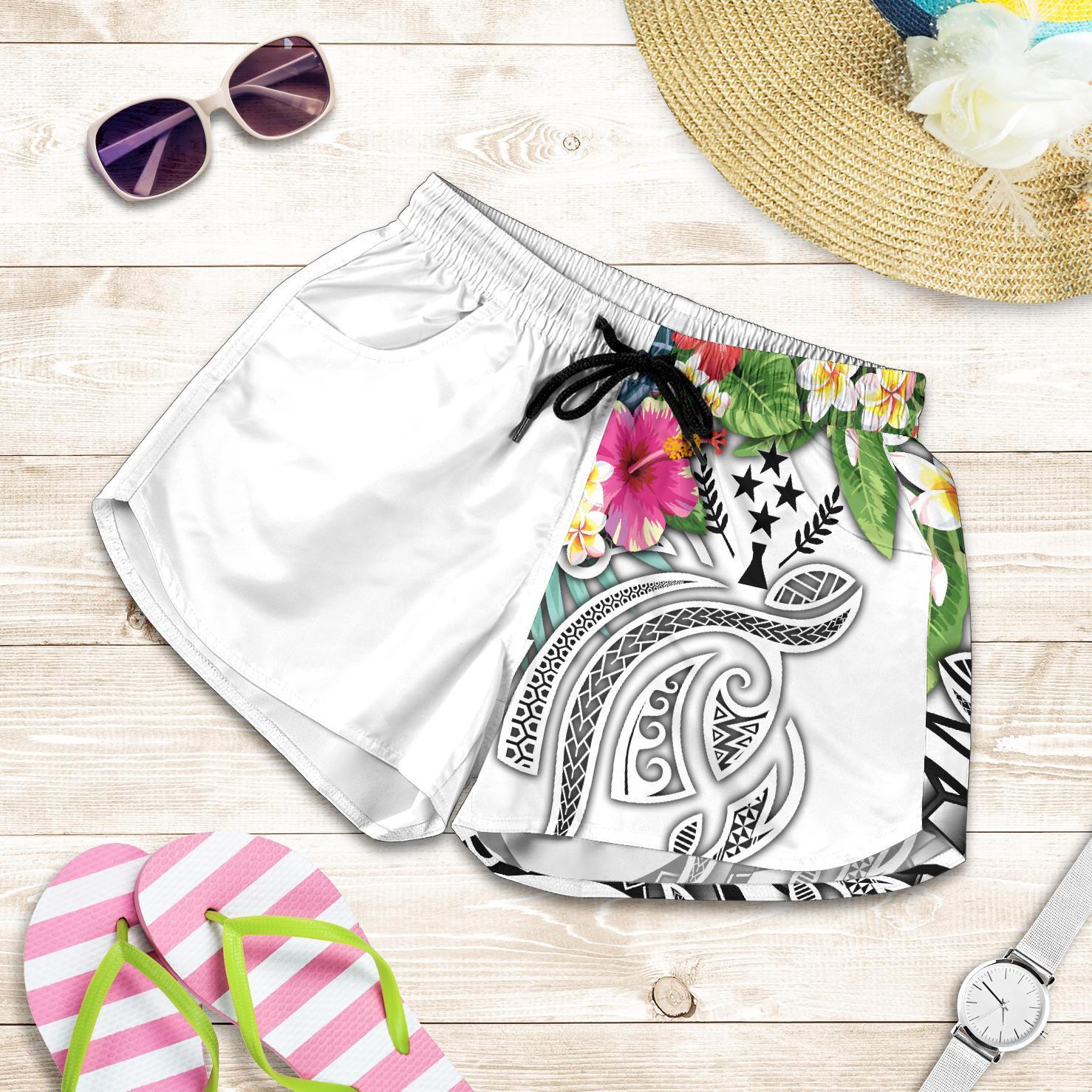 Kosrae Polynesian Women's Shorts - Summer Plumeria (White) Women White - Polynesian Pride