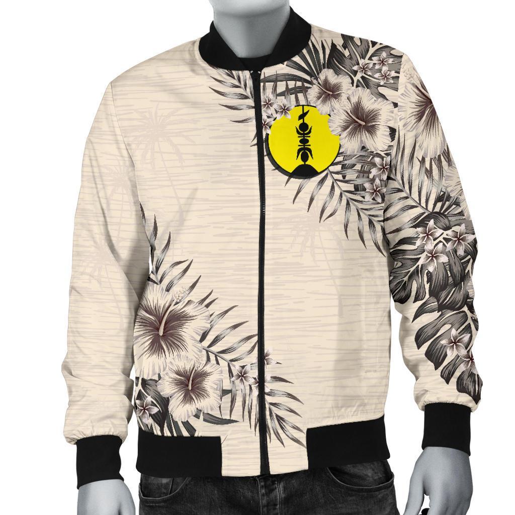 New Caledonia Men's Bomber Jacket - The Beige Hibiscus Beige - Polynesian Pride