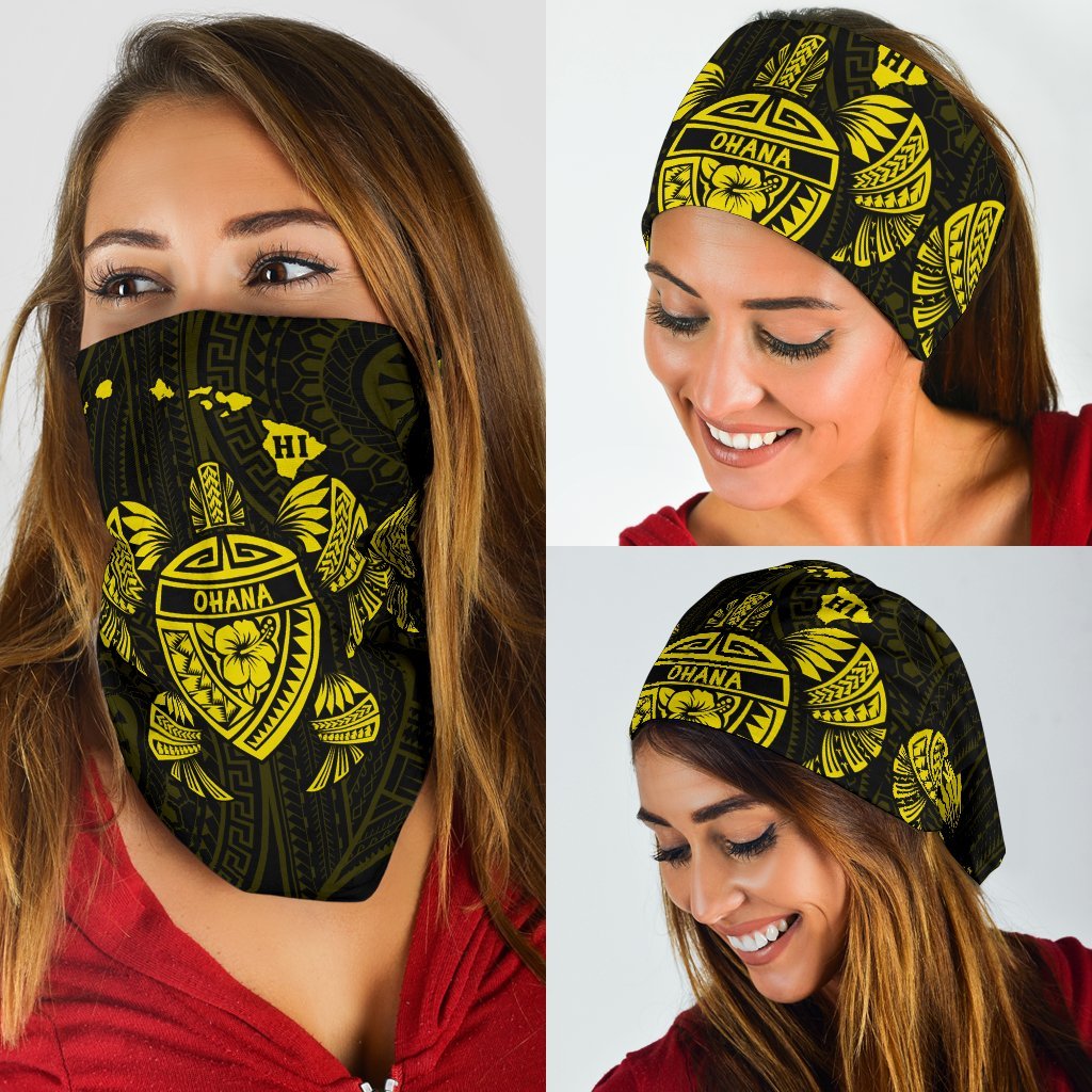 Hawaii Map Turtle Ohana Hibiscus Kakau Polynesian Bandana 3 - Pack - Yellow One Size Yellow - Polynesian Pride