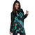 Kosrae Polynesian Hoodie Dress - Turtle With Blooming Hibiscus Turquoise - Polynesian Pride