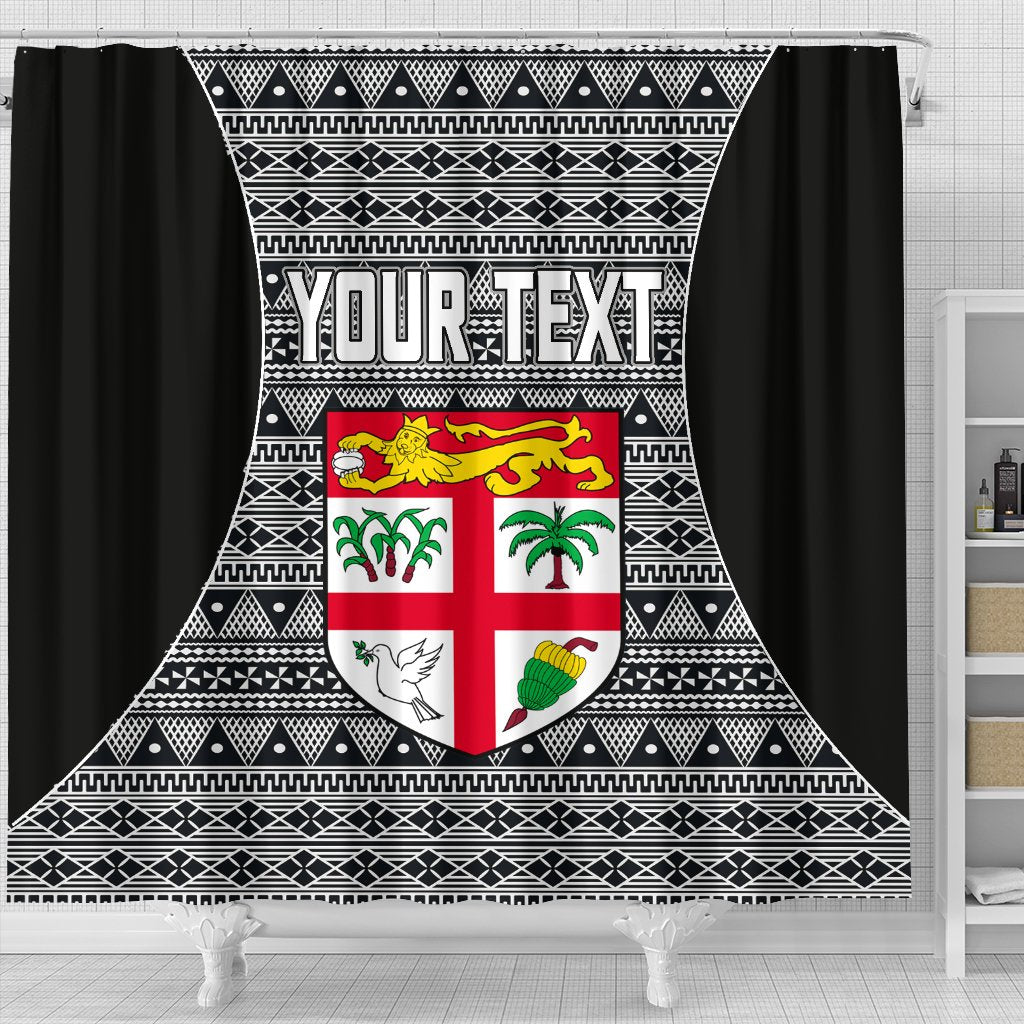 Fiji Custom Personalised Shower Curtains - Tapa Pattern Sport Style 177 x 172 (cm) Black - Polynesian Pride