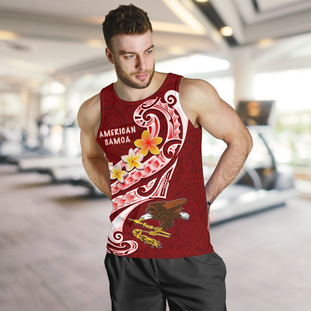 American Samoa Men's Tank Top - AS Seal Polynesian Patterns Plumeria Red - Polynesian Pride